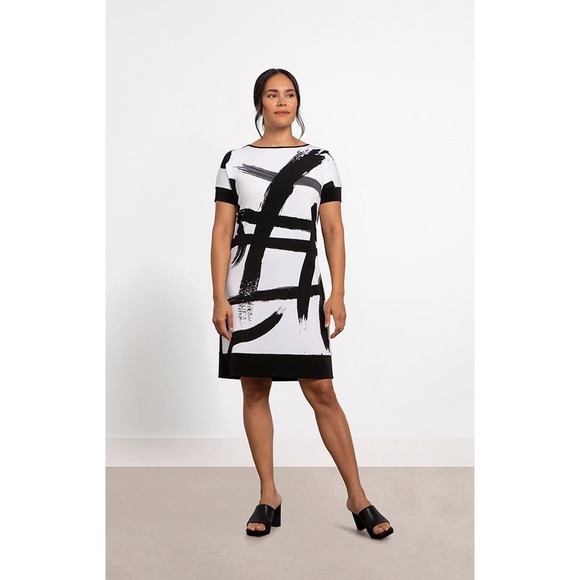 Sympli Women's Brush Stroke Dress Size 10 Short Dress Black White NWT - Picture 2 of 4
